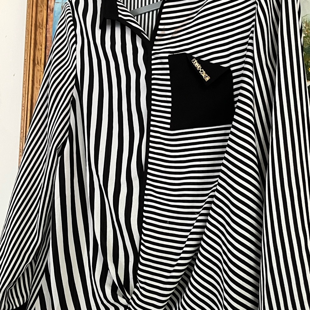 Chic Black and White Striped Blouse
